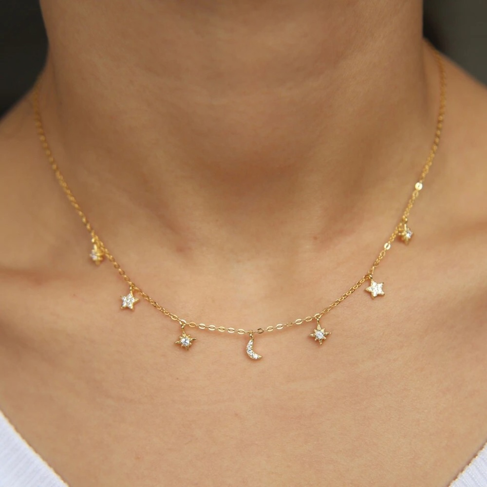 Moon and stars choker necklace